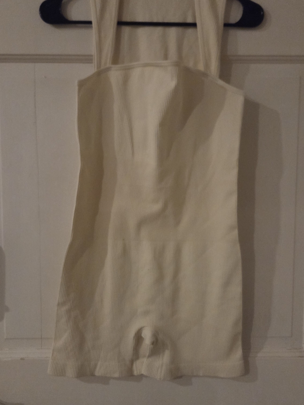Cream Ribbed Stretch Jumpsuit with Wide Straps